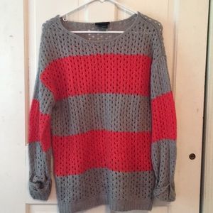 Crochet grey and coral sweater size medium